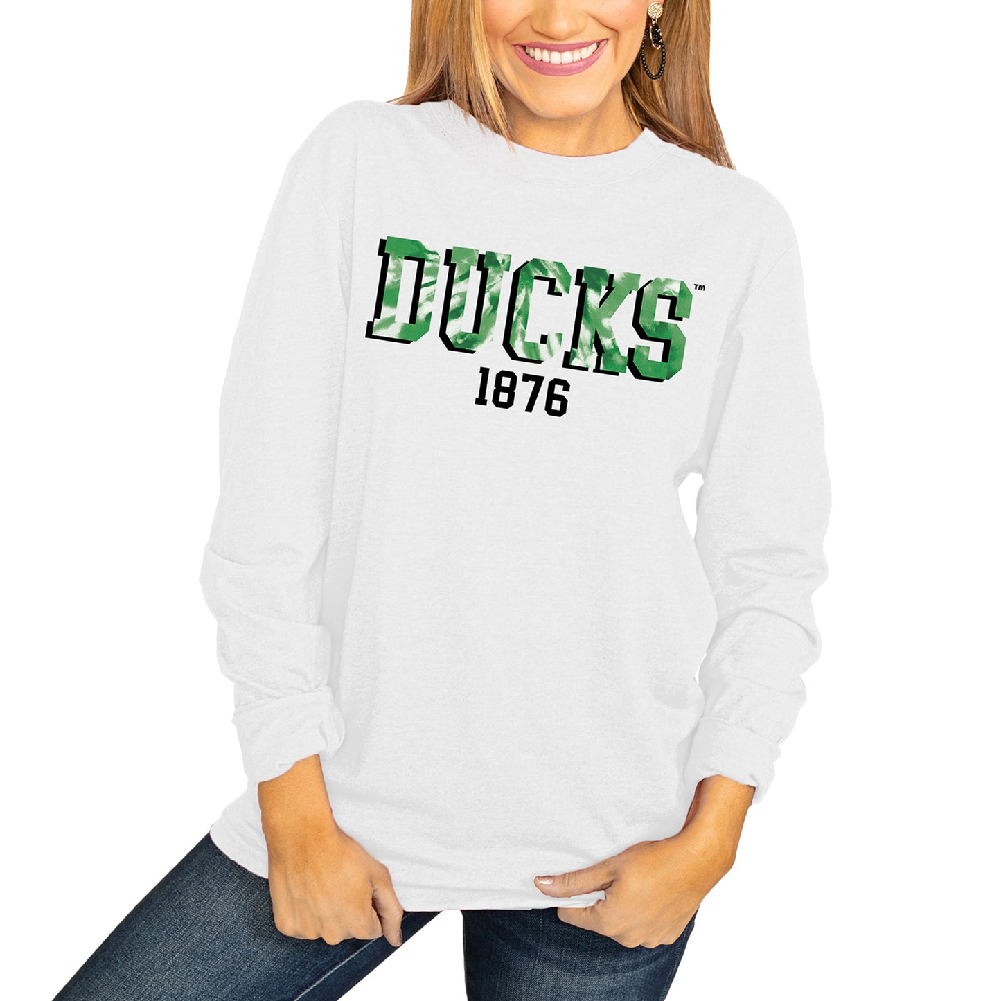 Women's White Oregon Ducks No Time to Tie Dye Long Sleeve T-Shirt