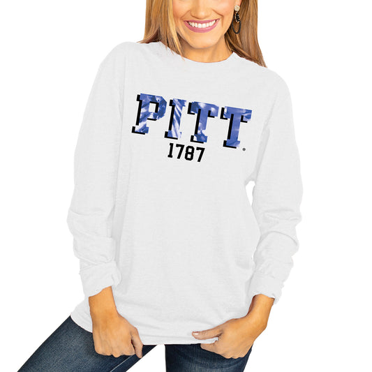 Women's White Pitt Panthers No Time to Tie Dye Long Sleeve T-Shirt