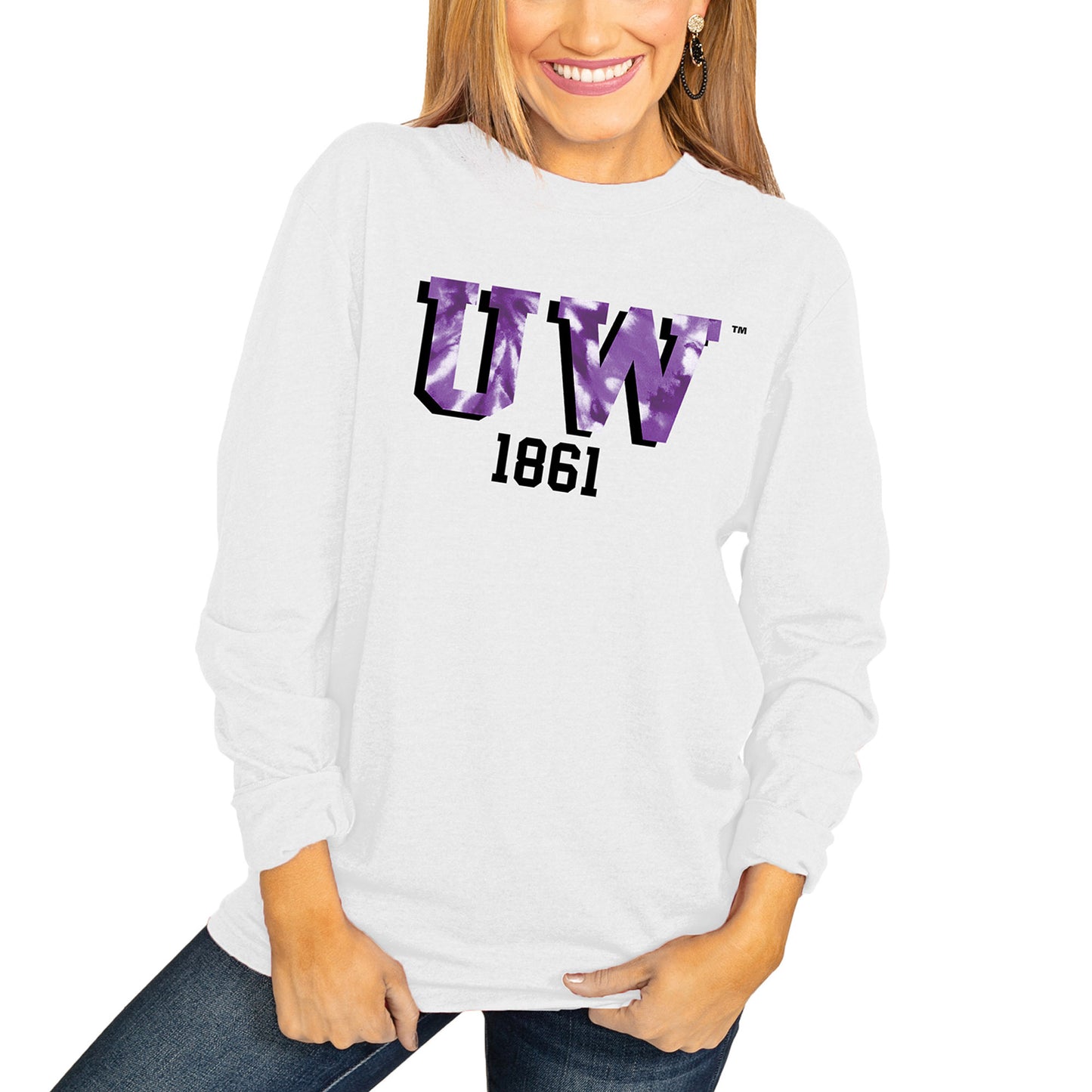 Women's White Washington Huskies No Time to Tie Dye Long Sleeve T-Shirt