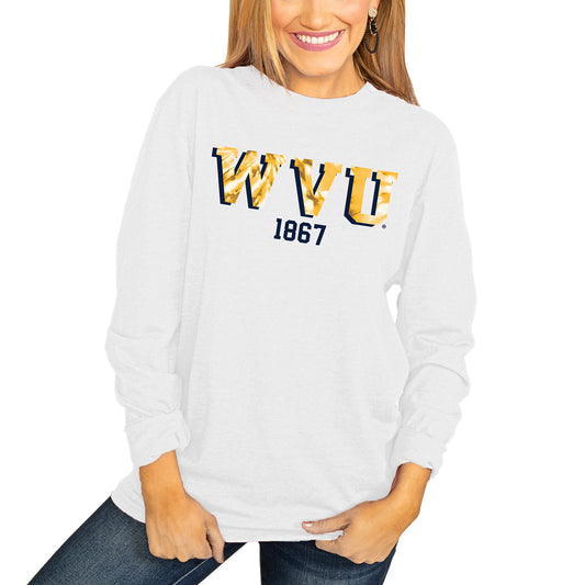 Women's White West Virginia Mountaineers No Time to Tie Dye Long Sleeve T-Shirt