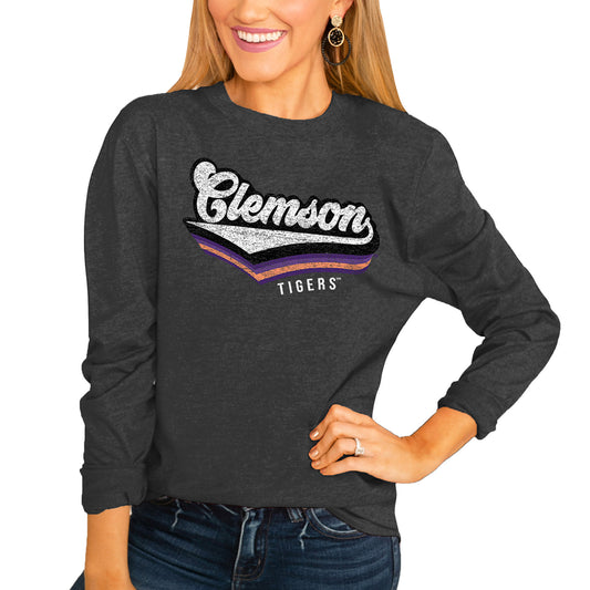 Women's Charcoal Clemson Tigers Vivacious Varsity Long Sleeve T-Shirt