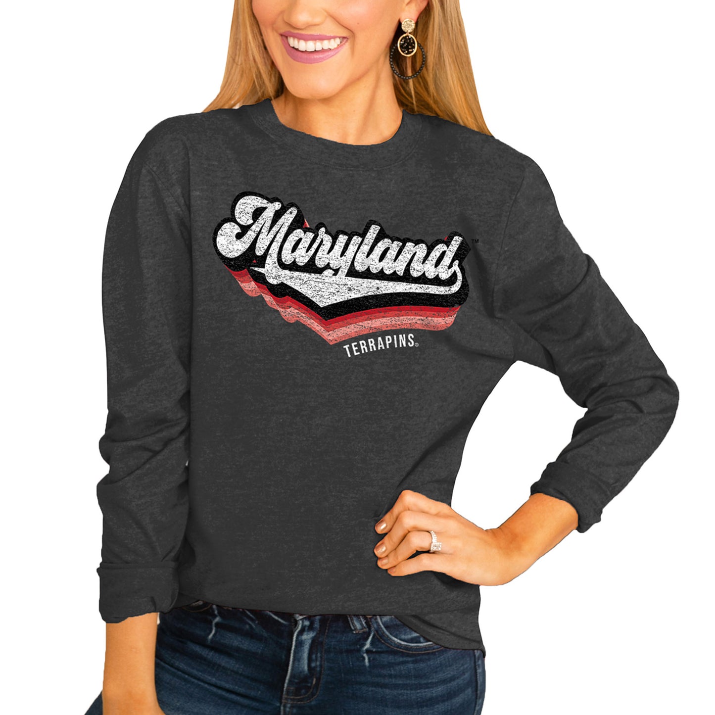 Women's Charcoal Maryland Terrapins Vivacious Varsity Long Sleeve T-Shirt