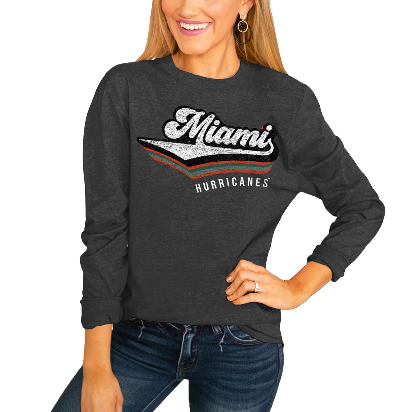 Women's Charcoal Miami Hurricanes Vivacious Varsity Long Sleeve T-Shirt