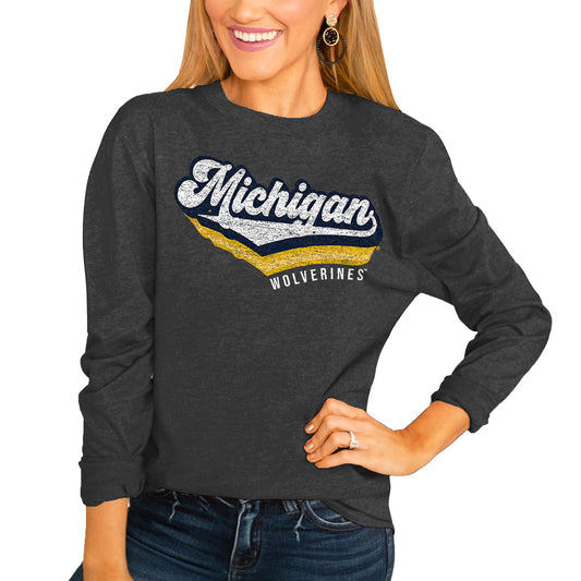 Women's Charcoal Michigan Wolverines Vivacious Varsity Long Sleeve T-Shirt