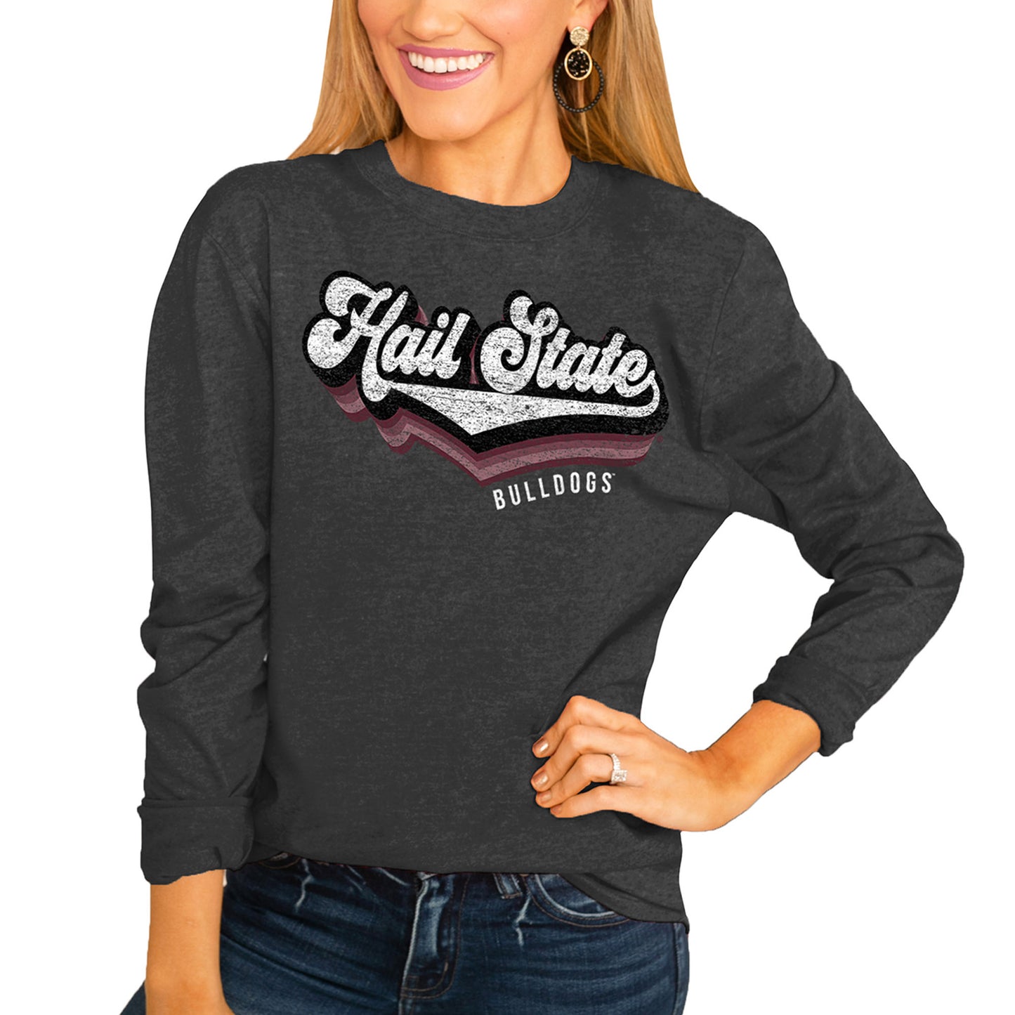 Women's Charcoal Mississippi State Bulldogs Vivacious Varsity Long Sleeve T-Shirt