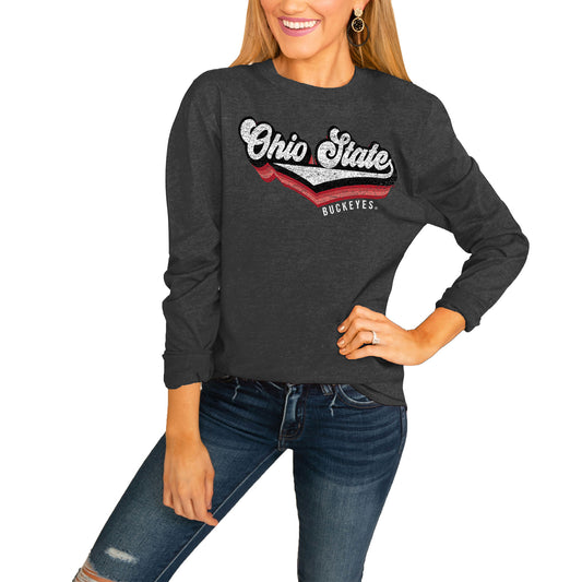 Women's Charcoal Ohio State Buckeyes Vivacious Varsity Long Sleeve T-Shirt