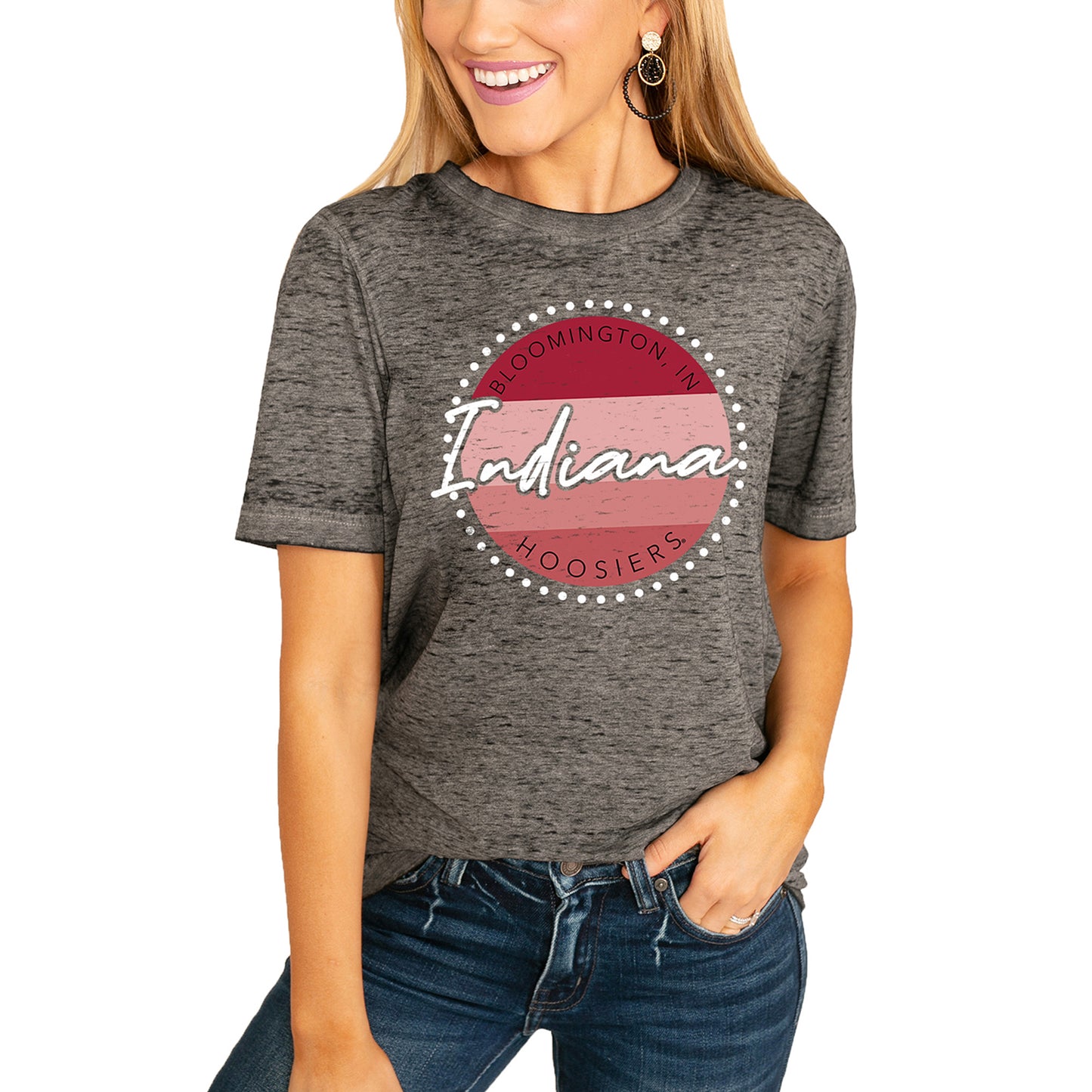 Women's Charcoal Indiana Hoosiers Faded & Free Boyfriend T-Shirt