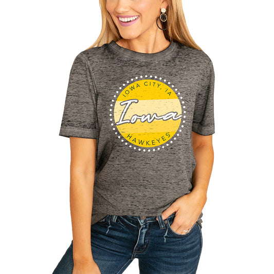 Women's Charcoal Iowa Hawkeyes Faded & Free Boyfriend T-Shirt