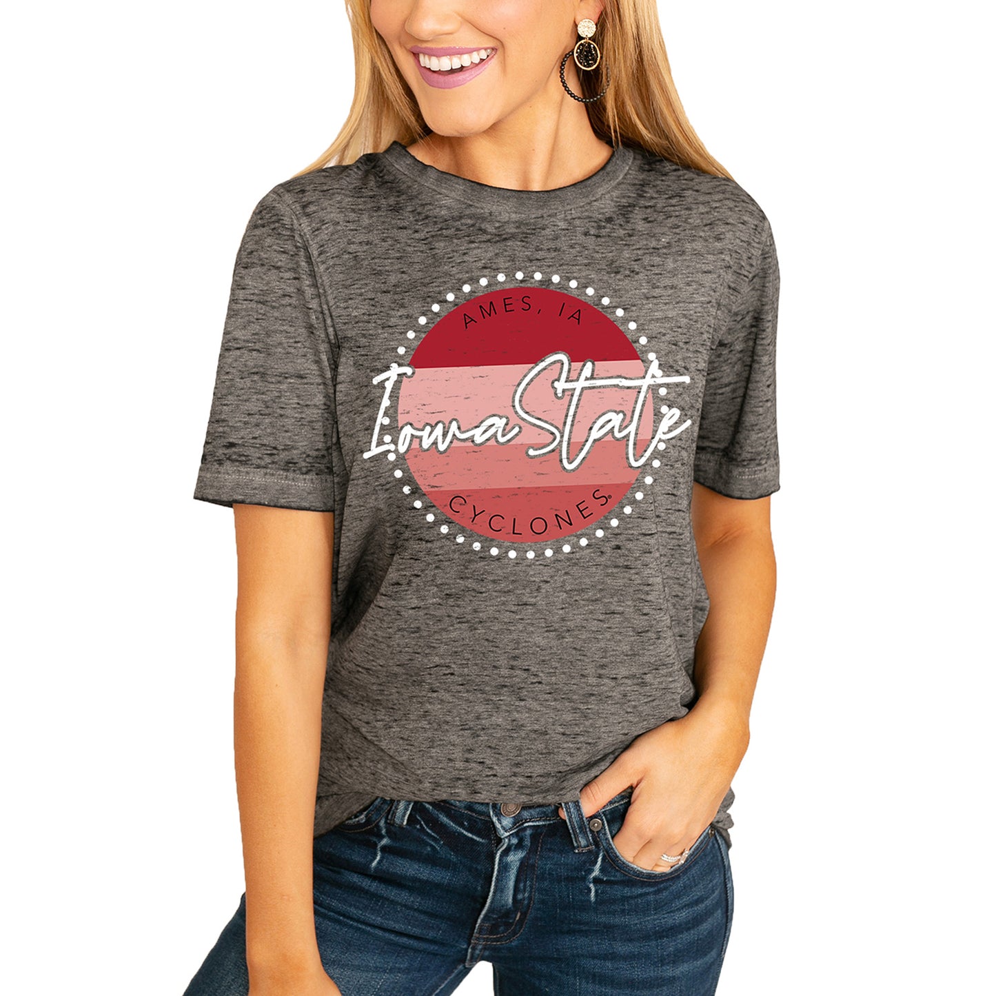 Women's Charcoal Iowa State Cyclones Faded & Free Boyfriend T-Shirt