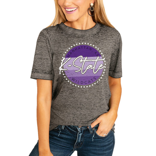 Women's Charcoal Kansas State Wildcats Faded & Free Boyfriend T-Shirt