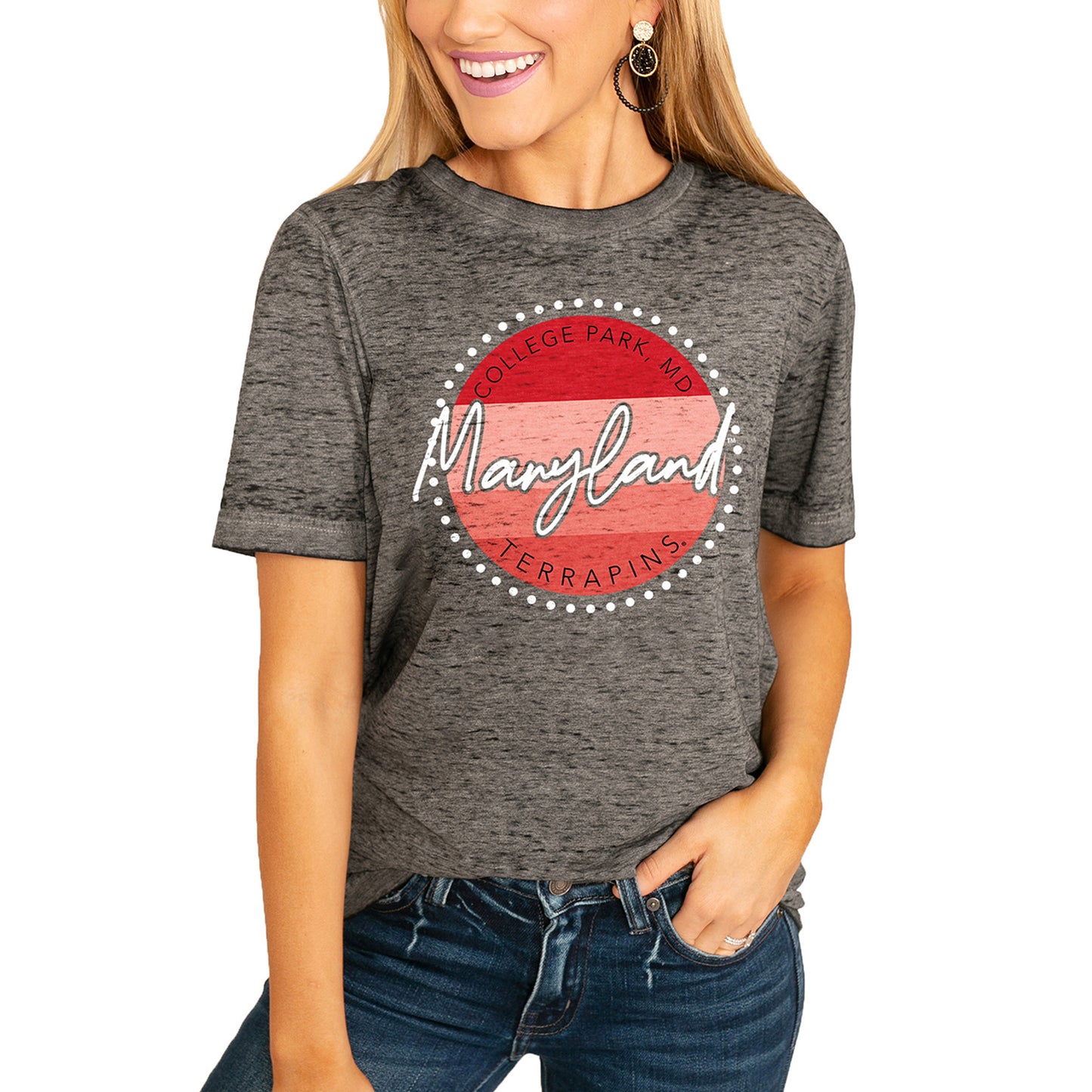 Women's Charcoal Maryland Terrapins Faded & Free Boyfriend T-Shirt