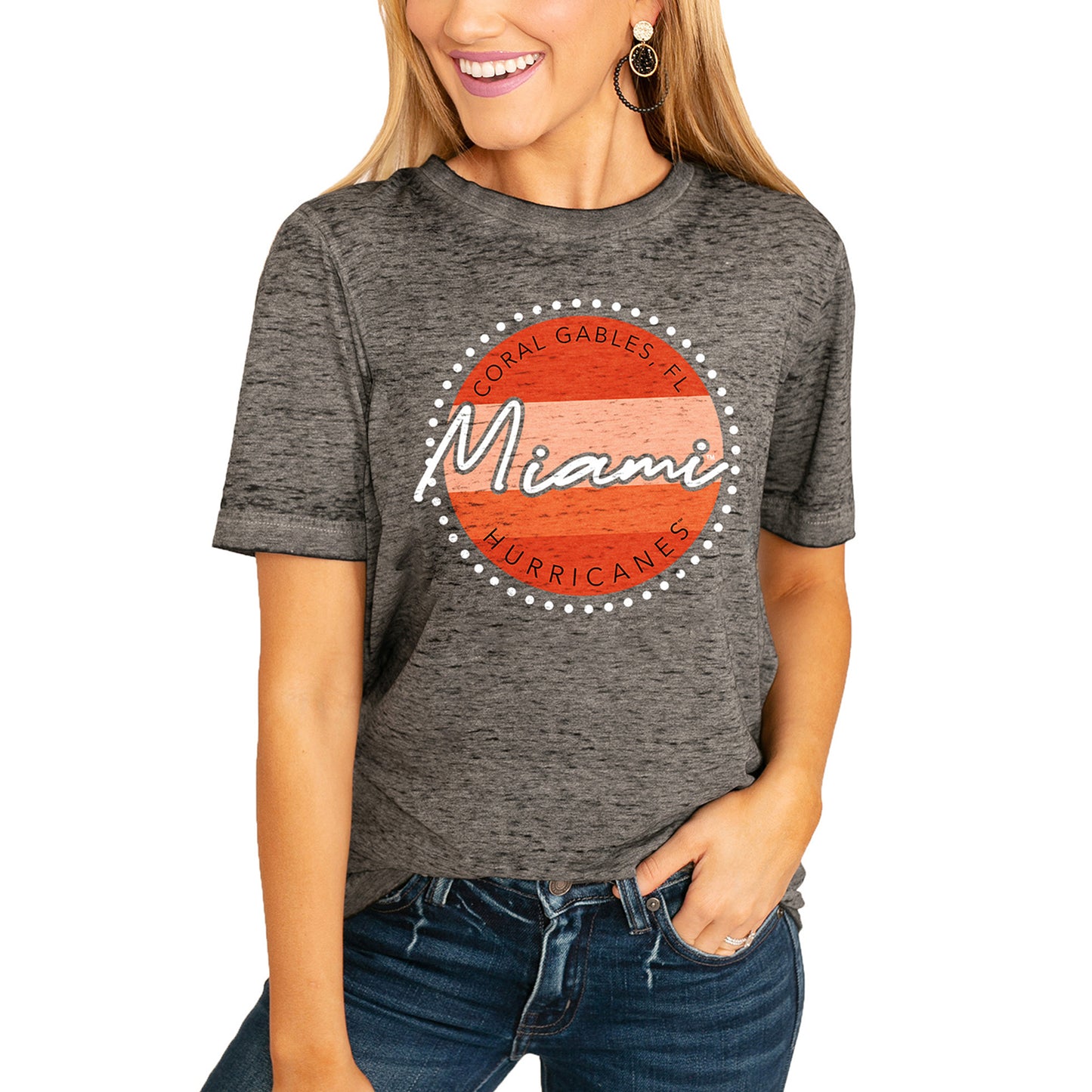 Women's Charcoal Miami Hurricanes Faded & Free Boyfriend T-Shirt