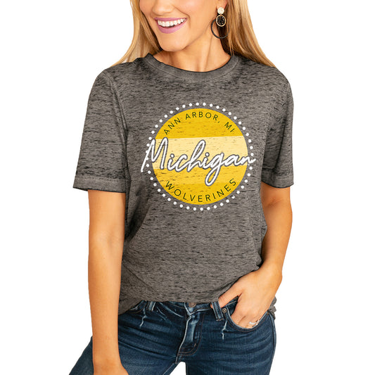 Women's Charcoal Michigan Wolverines Faded & Free Boyfriend T-Shirt