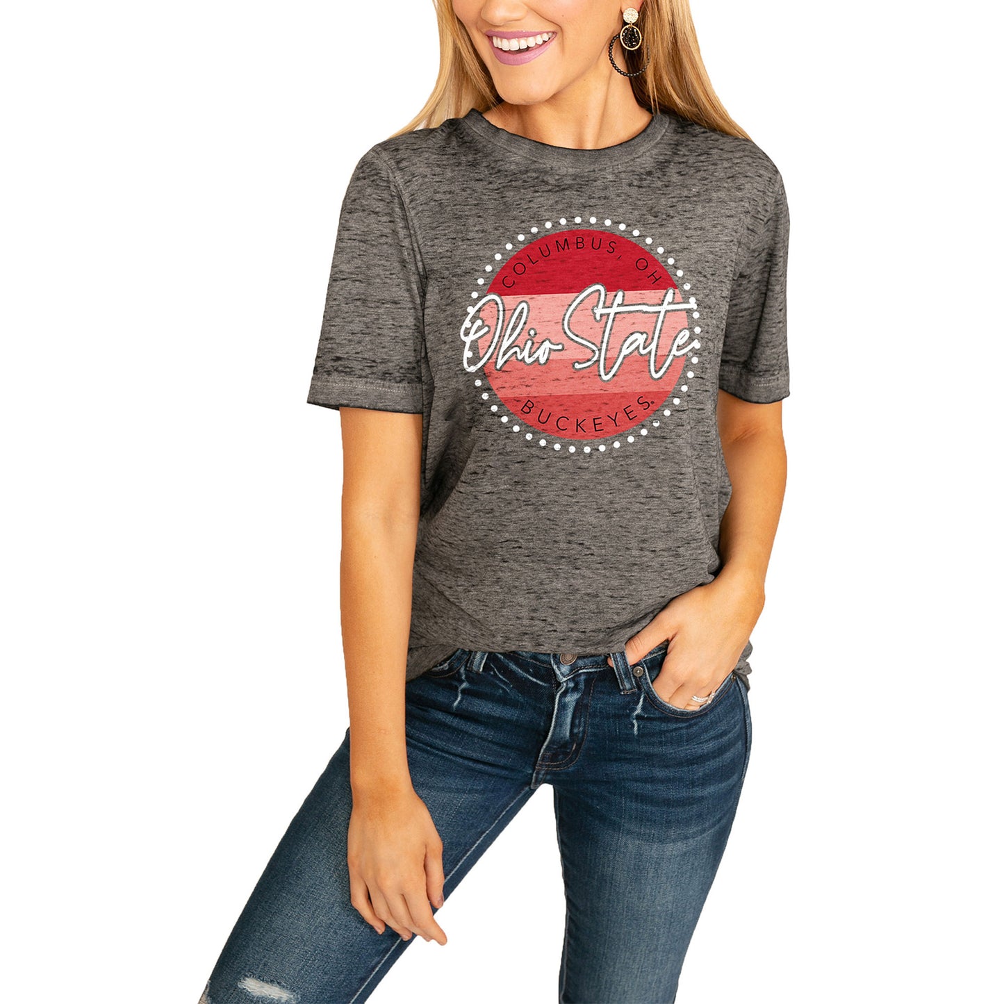 Women's Charcoal Ohio State Buckeyes Faded & Free Boyfriend T-Shirt