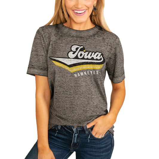 Women's Charcoal Iowa Hawkeyes Vivacious Varsity Boyfriend T-Shirt