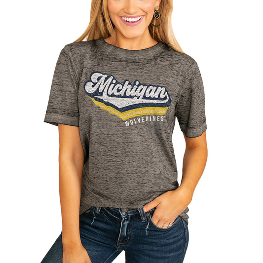 Women's Charcoal Michigan Wolverines Vivacious Varsity Boyfriend T-Shirt