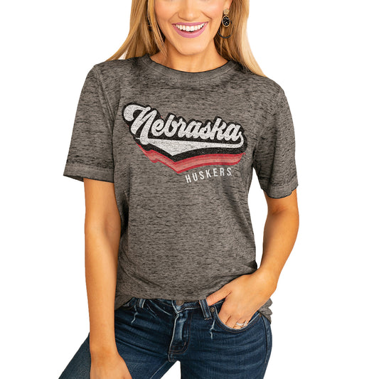 Women's Charcoal Nebraska Huskers Vivacious Varsity Boyfriend T-Shirt