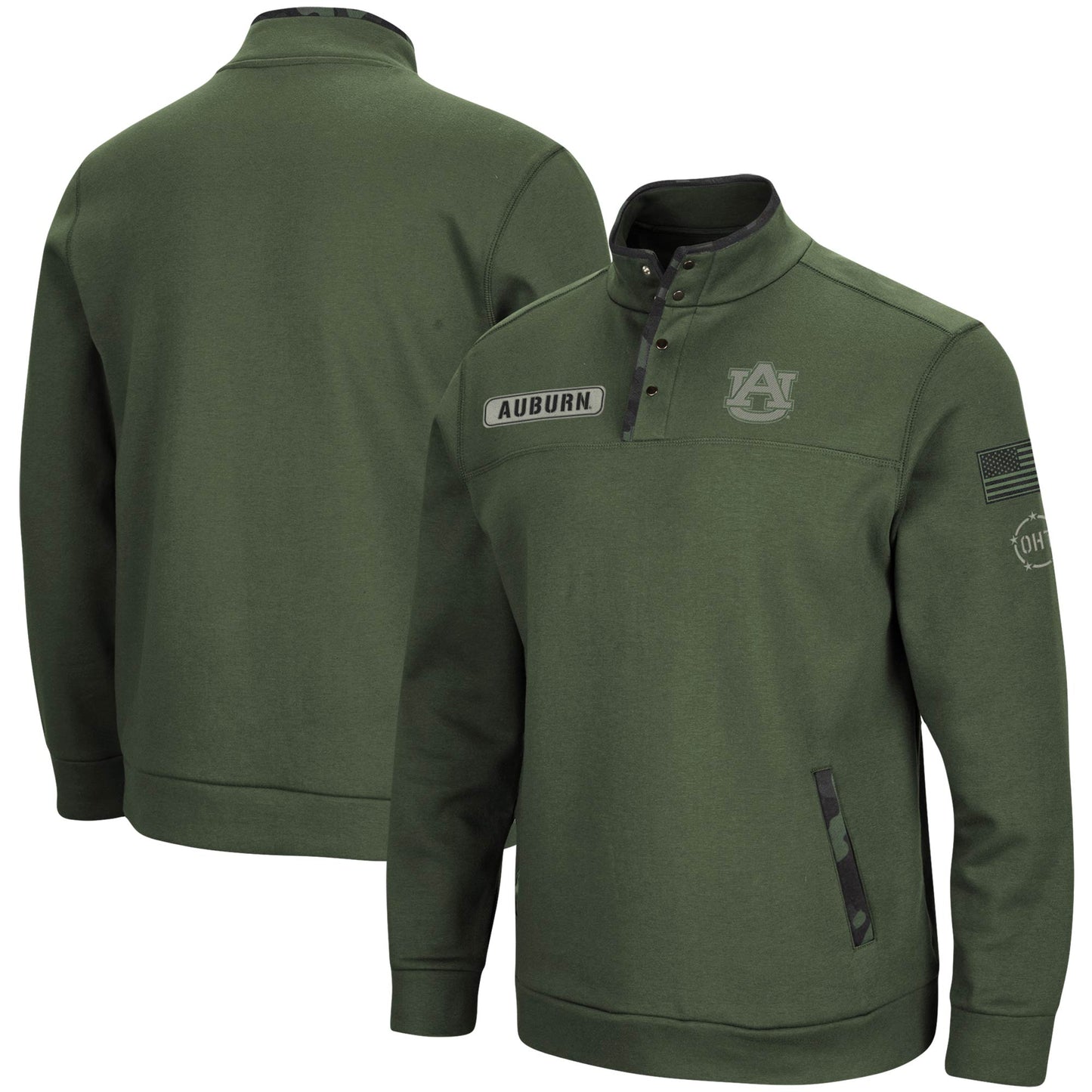 Men's Colosseum Olive Auburn Tigers OHT Military Appreciation Digit Quarter-Snap Jacket