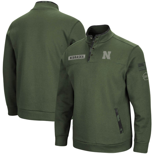 Men's Colosseum Olive Nebraska Huskers OHT Military Appreciation Digit Quarter-Snap Jacket