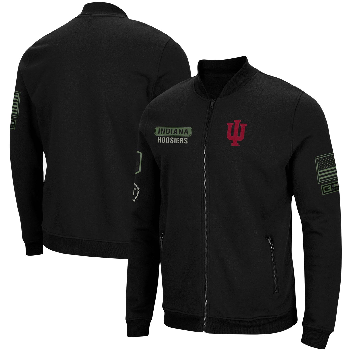 Men's Colosseum Black Indiana Hoosiers OHT Military Appreciation High-Speed Bomber Full-Zip Jacket