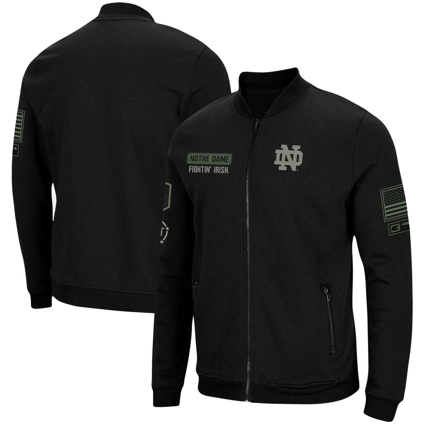 Men's Colosseum Black Notre Dame Fighting Irish OHT Military Appreciation High-Speed Bomber Full-Zip Jacket
