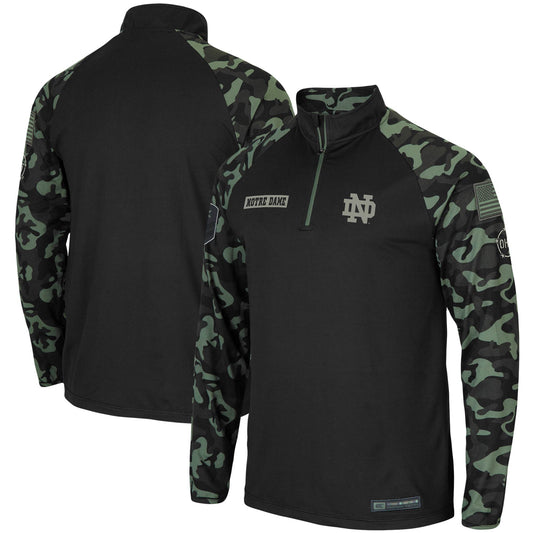 Men's Colosseum Black Notre Dame Fighting Irish OHT Military Appreciation Take Flight Raglan Quarter-Zip Jacket