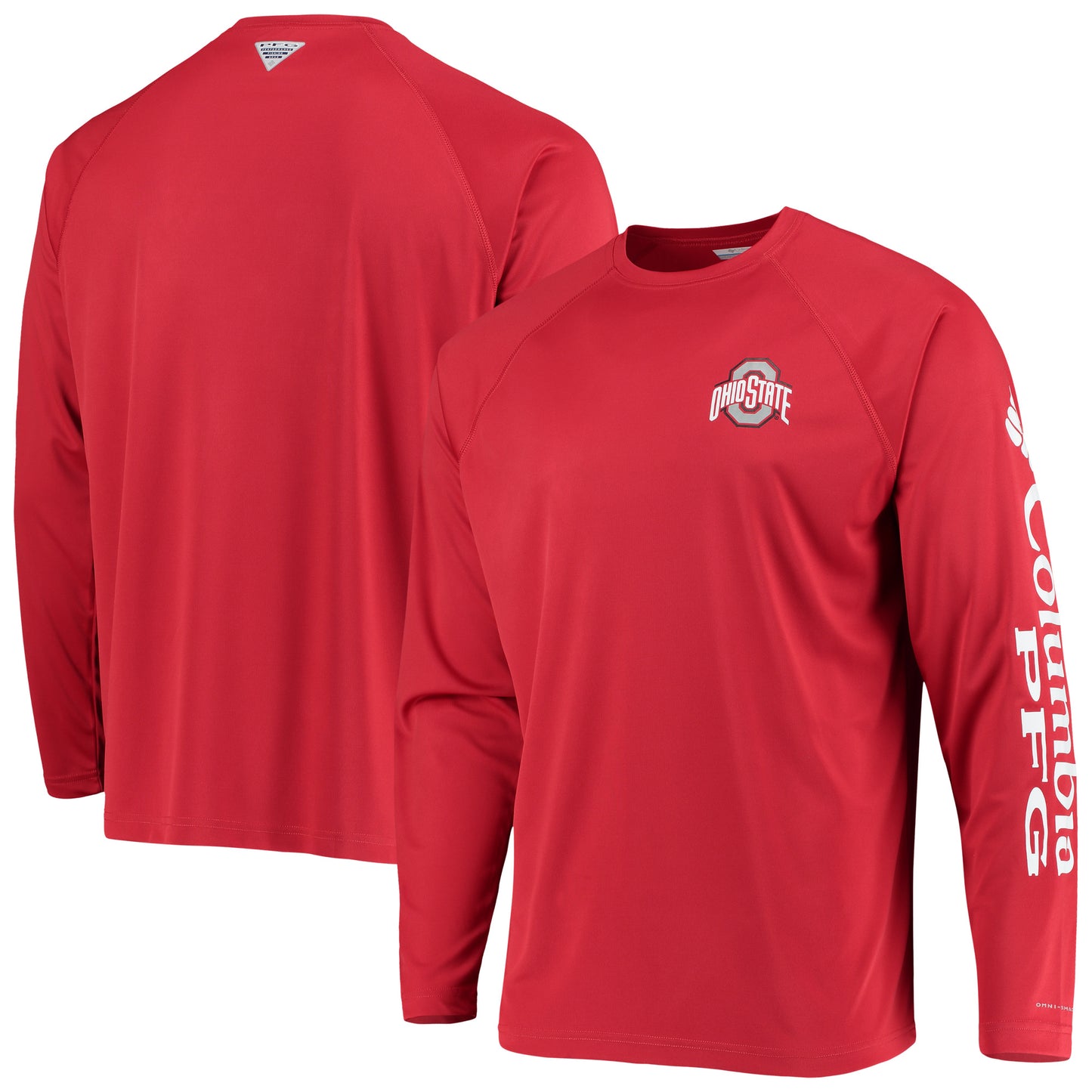 Men's Columbia Scarlet Ohio State Buckeyes Terminal Tackle Omni-Shade Raglan Long Sleeve T-Shirt