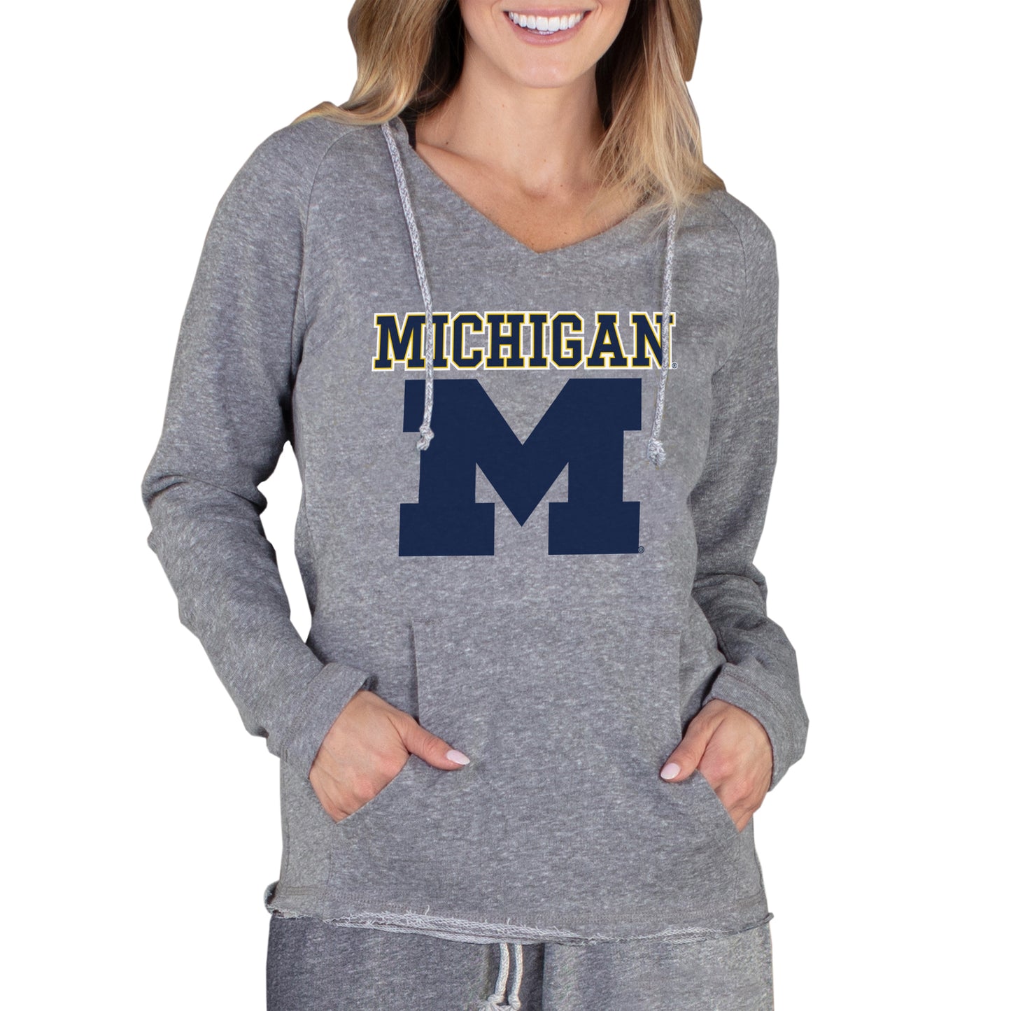 Women's Concepts Sport Gray Michigan Wolverines Mainstream Lightweight Terry Pullover Hoodie