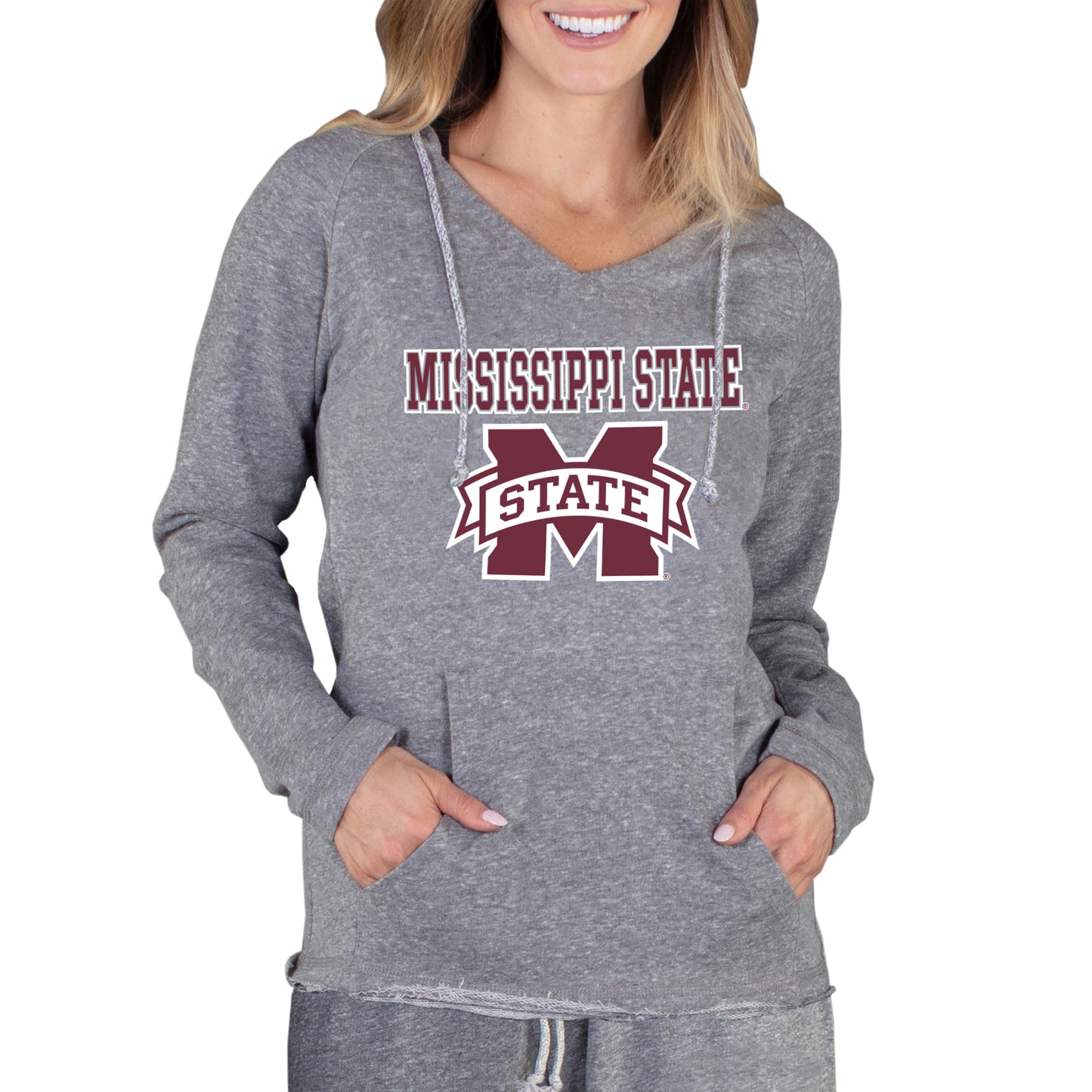 Women's Concepts Sport Gray Mississippi State Bulldogs Mainstream Lightweight Terry Pullover Hoodie