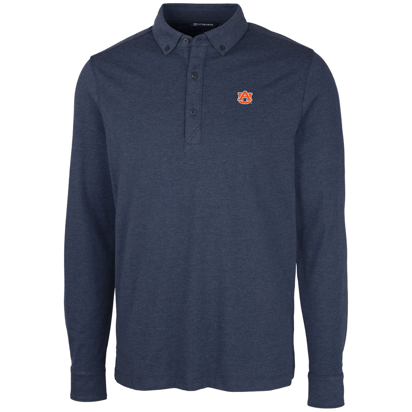 Men's Cutter & Buck Heather Navy Auburn Tigers Advantage Long Sleeve Polo