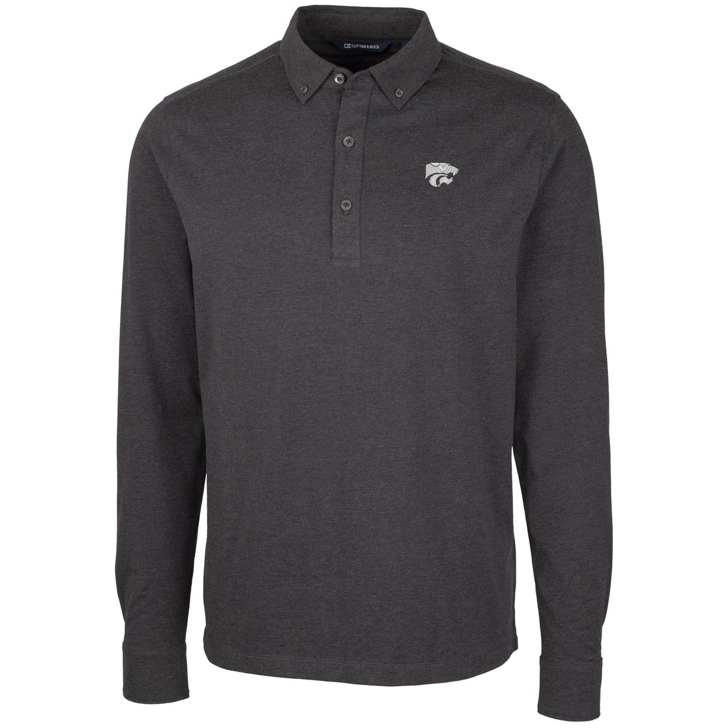 Men's Cutter & Buck Heather Black Kansas State Wildcats Advantage Long Sleeve Polo