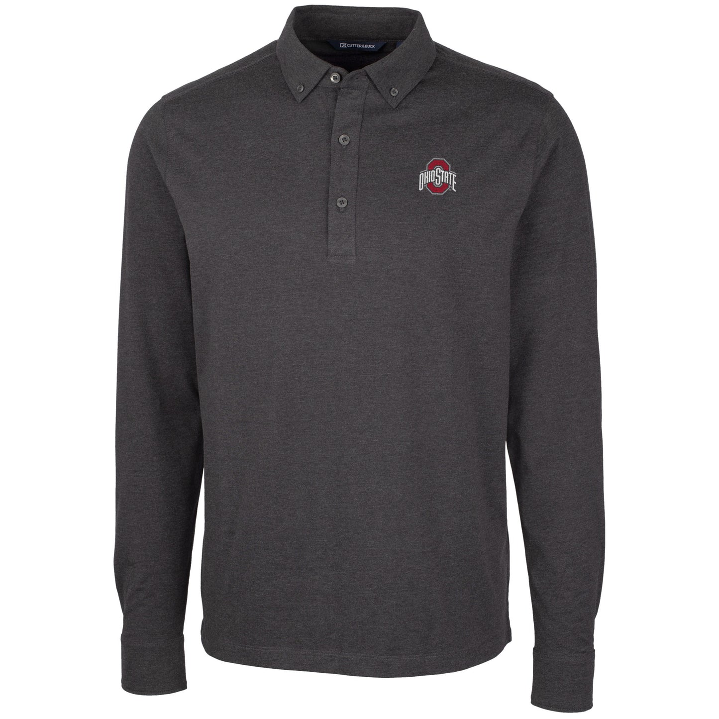 Men's Cutter & Buck Heather Black Ohio State Buckeyes Advantage Long Sleeve Polo