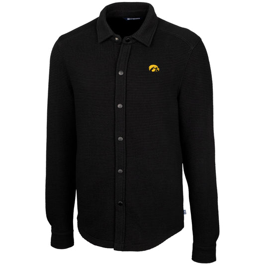 Men's Cutter & Buck Black Iowa Hawkeyes Coastal Button-Up Shirt Jacket