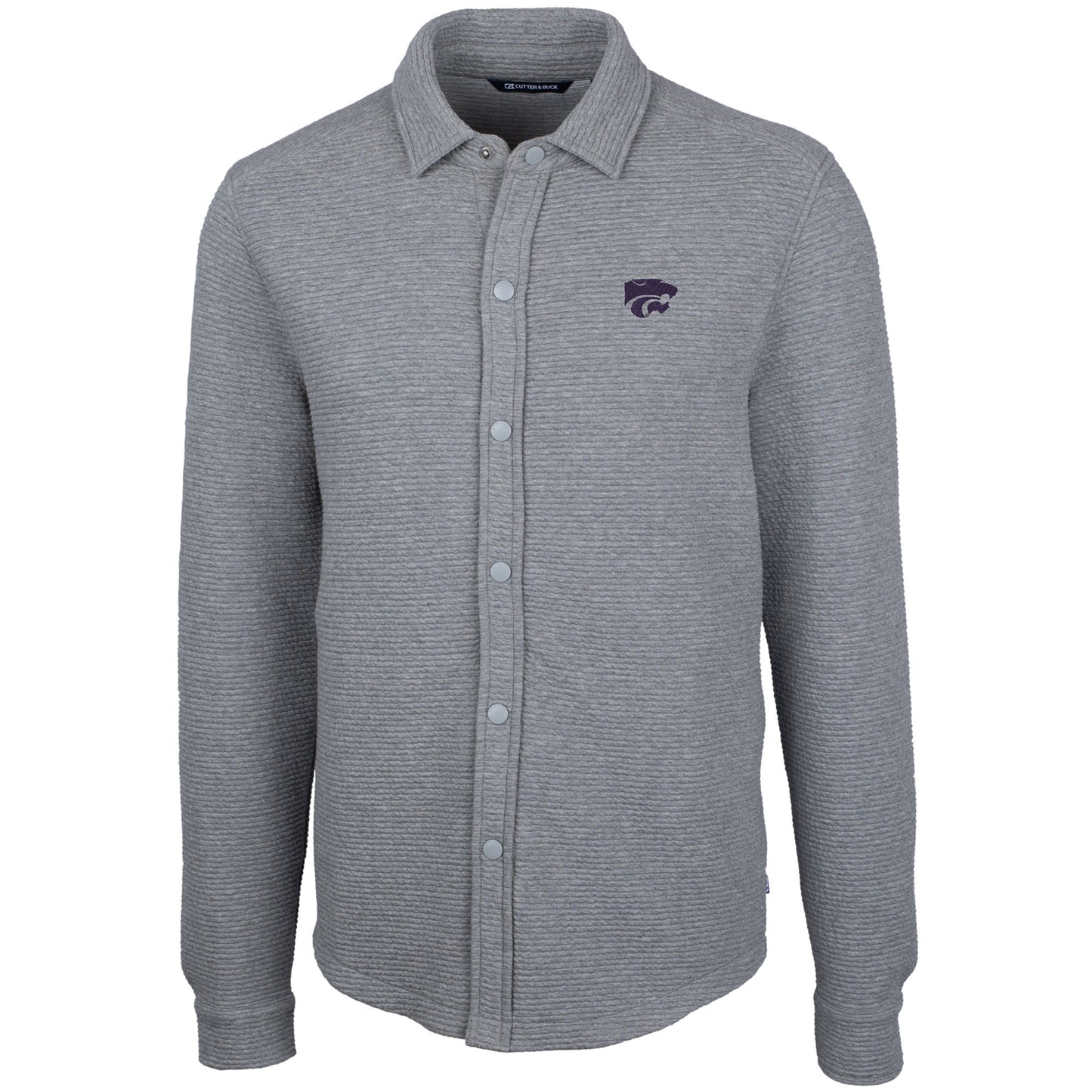 Men's Cutter & Buck Heather Gray Kansas State Wildcats Coastal Button-Up Shirt Jacket