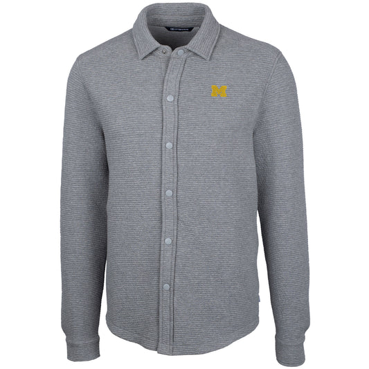 Men's Cutter & Buck Heather Gray Michigan Wolverines Coastal Button-Up Shirt Jacket