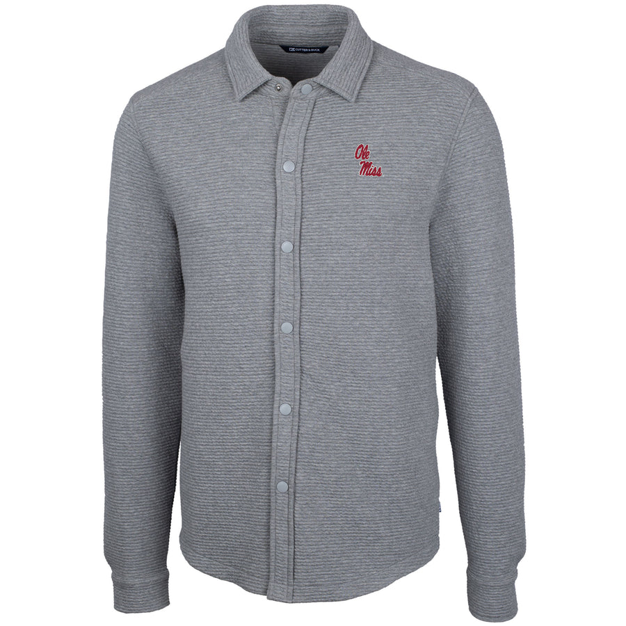 Men's Cutter & Buck Heather Gray Ole Miss Rebels Coastal Button-Up Shirt Jacket