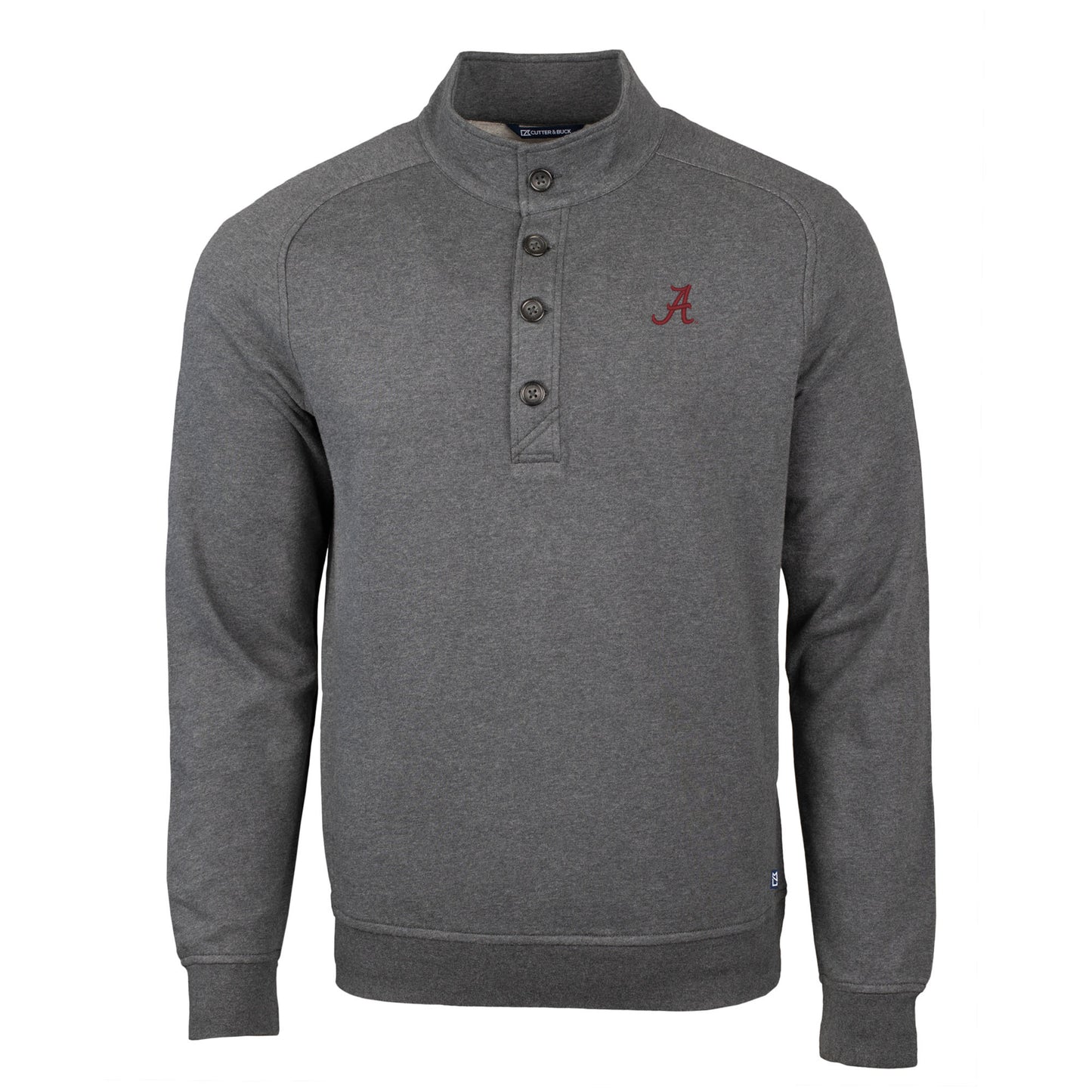 Men's Cutter & Buck Heather Charcoal Alabama Crimson Tide Saturday Mock Pullover Sweatshirt