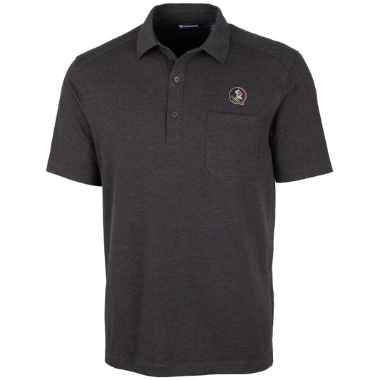 Men's Cutter & Buck Heather Black Florida State Seminoles Advantage Jersey Polo