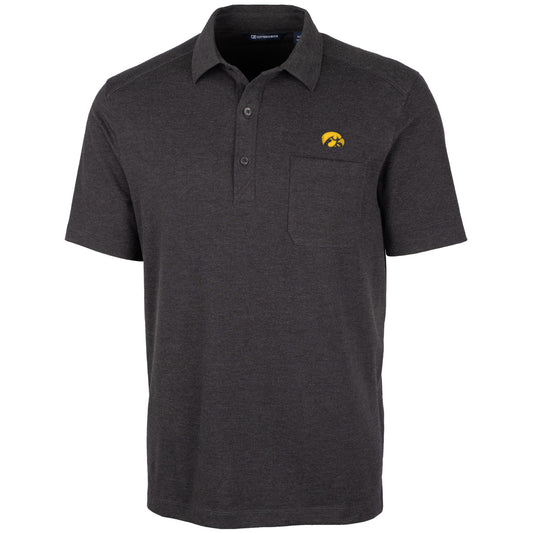 Men's Cutter & Buck Heather Black Iowa Hawkeyes Advantage Jersey Polo