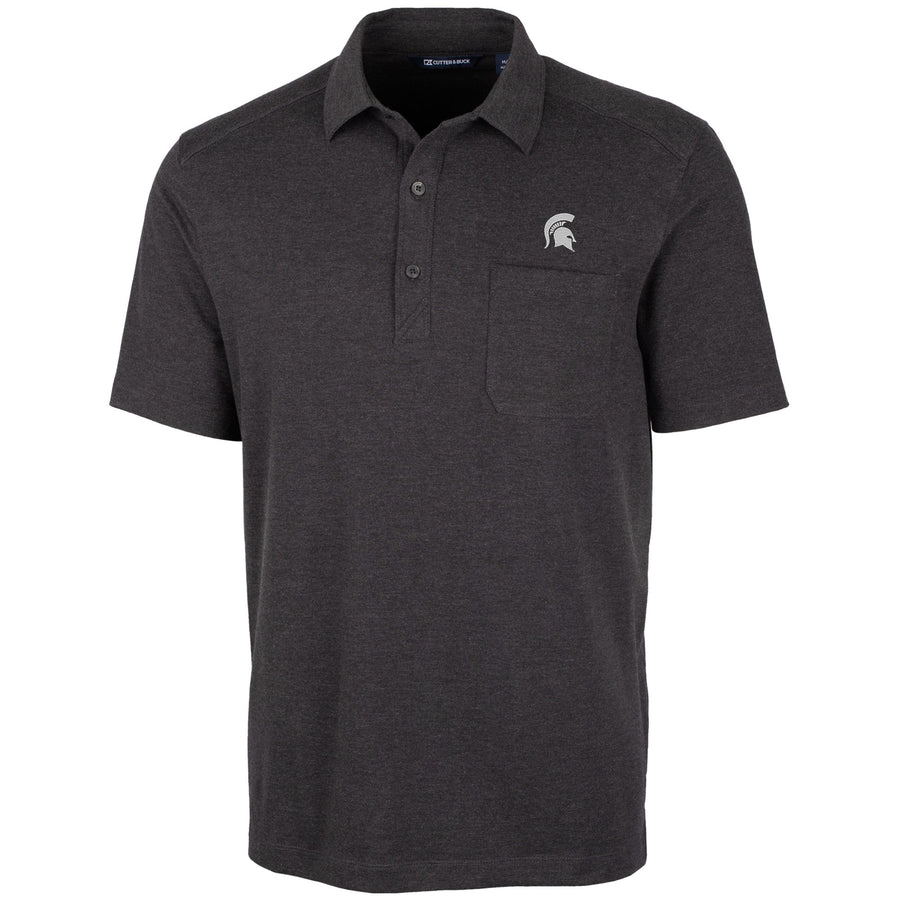 Men's Cutter & Buck Heather Black Michigan State Spartans Advantage Jersey Polo