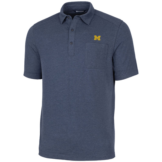 Men's Cutter & Buck Heather Navy Michigan Wolverines Advantage Jersey Polo
