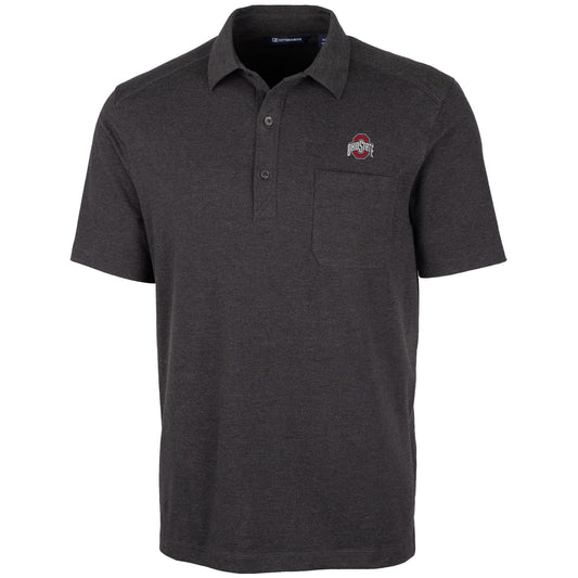 Men's Cutter & Buck Heather Black Ohio State Buckeyes Advantage Jersey Polo