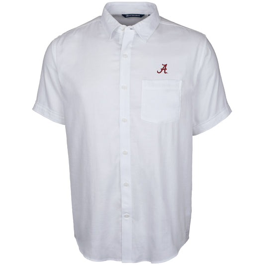 Men's Cutter & Buck White Alabama Crimson Tide Windward Twill Button-Up Short Sleeve Shirt