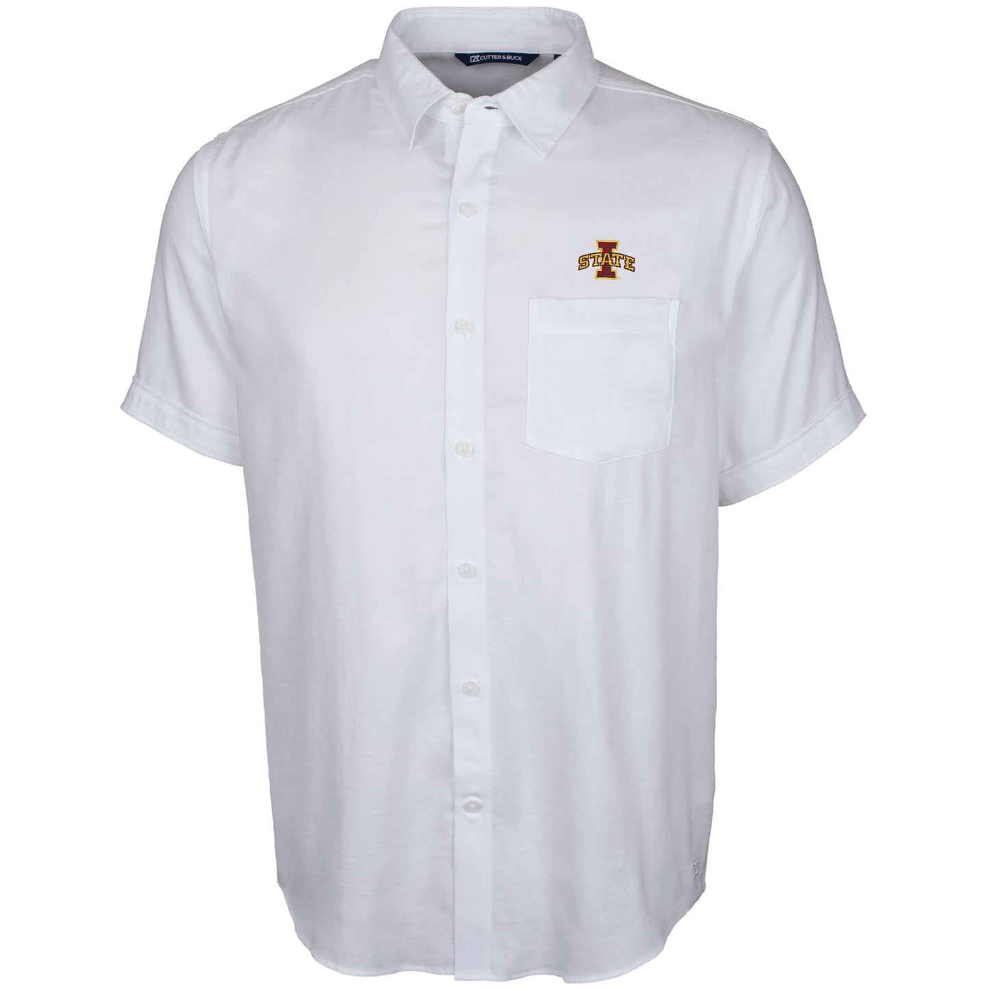 Men's Cutter & Buck White Iowa State Cyclones Windward Twill Button-Up Short Sleeve Shirt