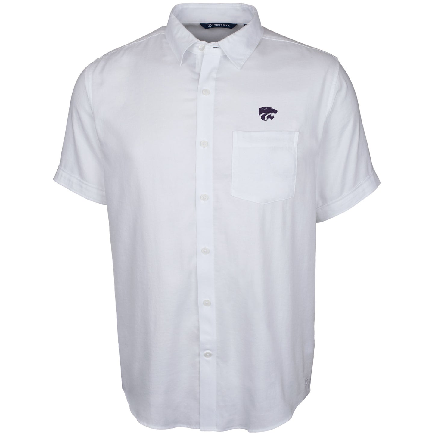 Men's Cutter & Buck White Kansas State Wildcats Windward Twill Button-Up Short Sleeve Shirt