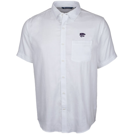 Men's Cutter & Buck White Kansas State Wildcats Windward Twill Button-Up Short Sleeve Shirt