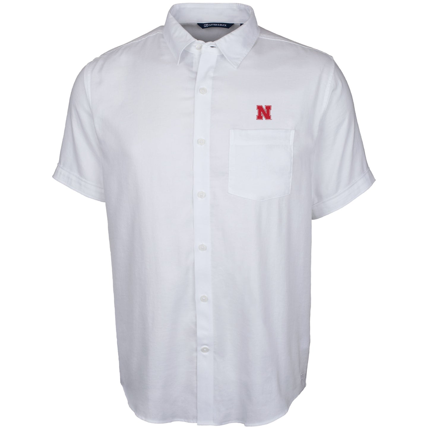 Men's Cutter & Buck White Nebraska Huskers Windward Twill Button-Up Short Sleeve Shirt