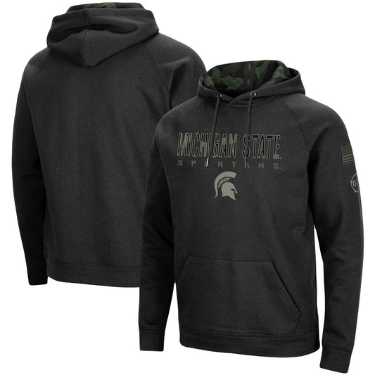 Men's Colosseum Black Michigan State Spartans OHT Military Appreciation Camo Pullover Hoodie