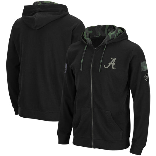 Men's Colosseum Black Alabama Crimson Tide OHT Slim Fit Lightweight Waffle Full-Zip Hoodie