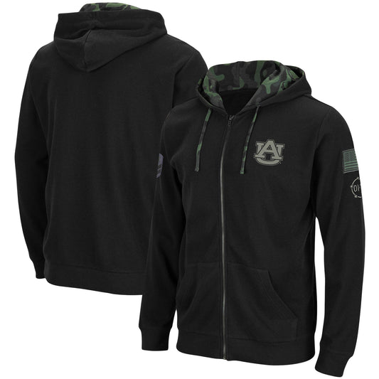 Men's Colosseum Black Auburn Tigers OHT Slim Fit Lightweight Waffle Full-Zip Hoodie